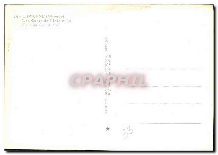 Libourne (Gironde) — Les Quais de l'Isle et la Tour du Grand Port — Éditions Théojar — Verso