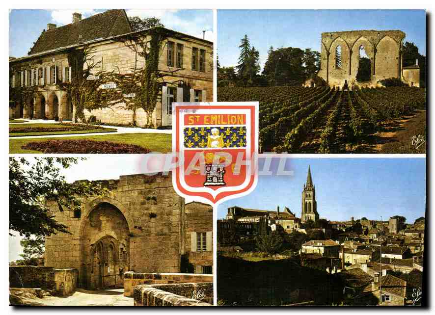 CPM Saint Emilion le Musee la Grande Muraille la Porte Brunet Vue generale au fond l'Eglise 