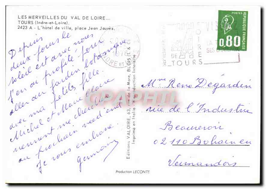 CPM Les Merveilles du Val de Loire Tours Indre et Loire L'hotel de Ville place Jean Jaures  — Rückseite