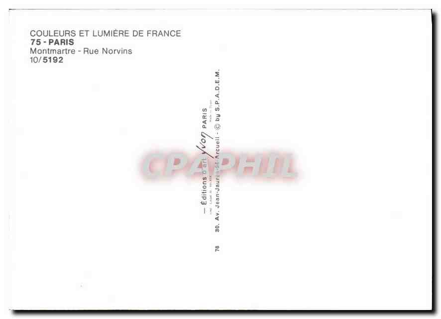 CPM Couleurs et Lumiere de France Paris Montmartre Rue Norvins Boulangerie — Rückseite
