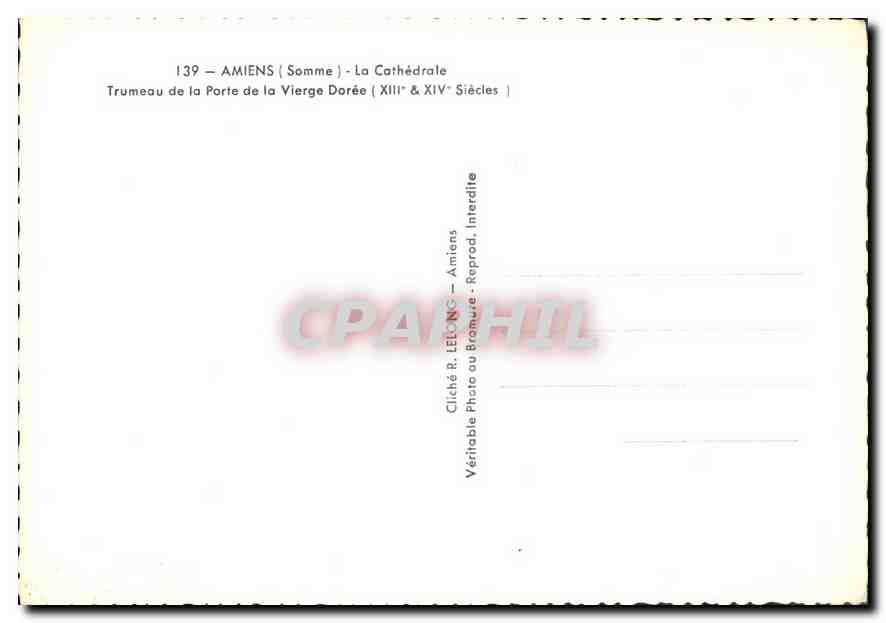 CPM Amiens Somme La Cathedrale Trumeau de la Porte de la Vierge Doree  — Back