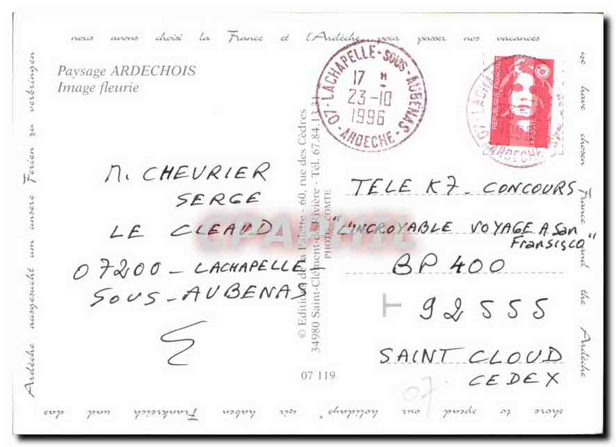 CPM Paysage Ardechois Image fleurie  — Rückseite