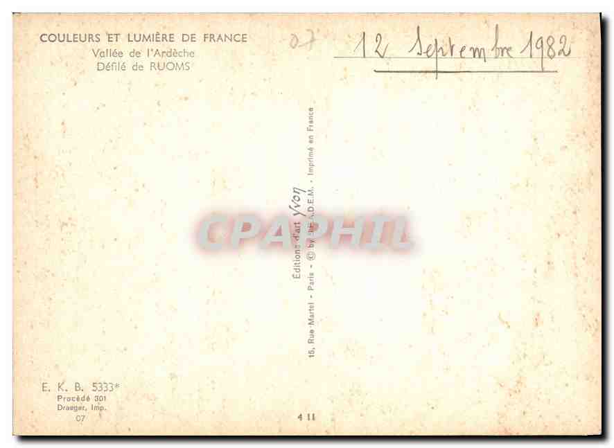 Défilé de Ruoms — Vallée de l'Ardèche — Éditions Martel — Rückseite
