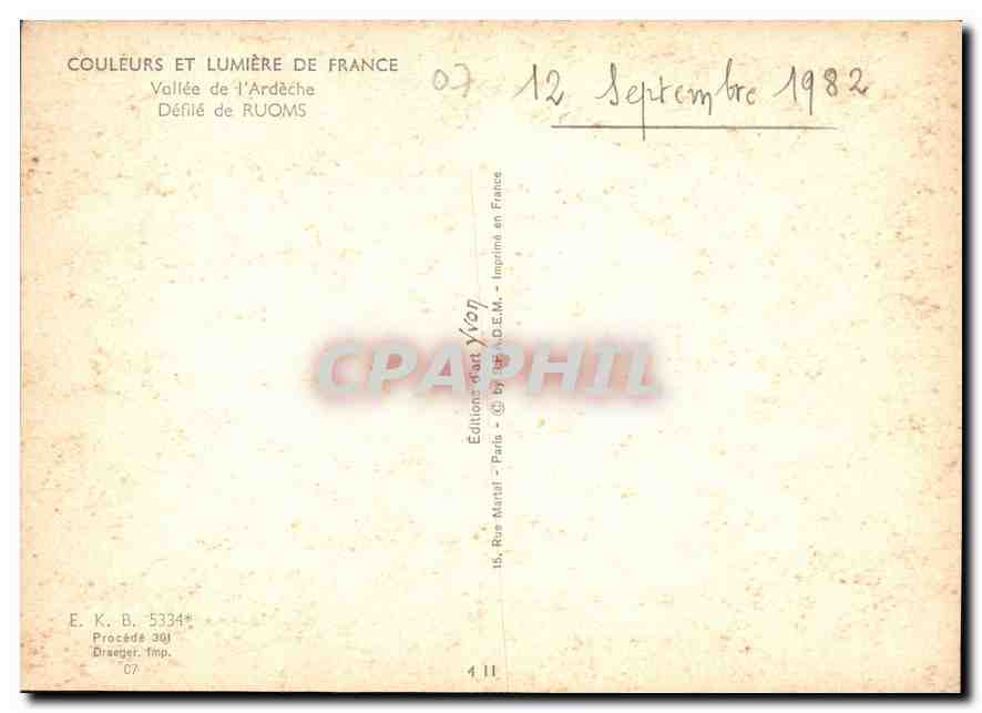 Défilé de Ruoms — Vallée de l'Ardèche — Éditions Maraf - Paris — Rückseite