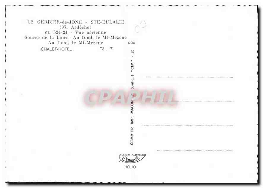 Le Gerbier-de-Jonc — Vue aérienne — Chalet-Hôtel — Combier Imp. Macon — Verso