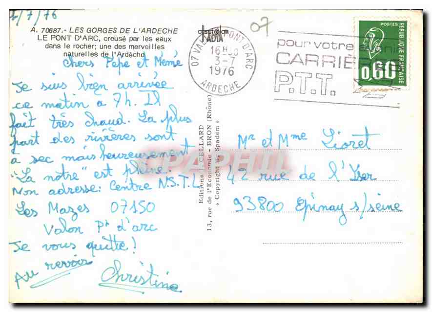 Pont d'Arc — Gorges de l'Ardèche — Éditions Cellaard — Verso