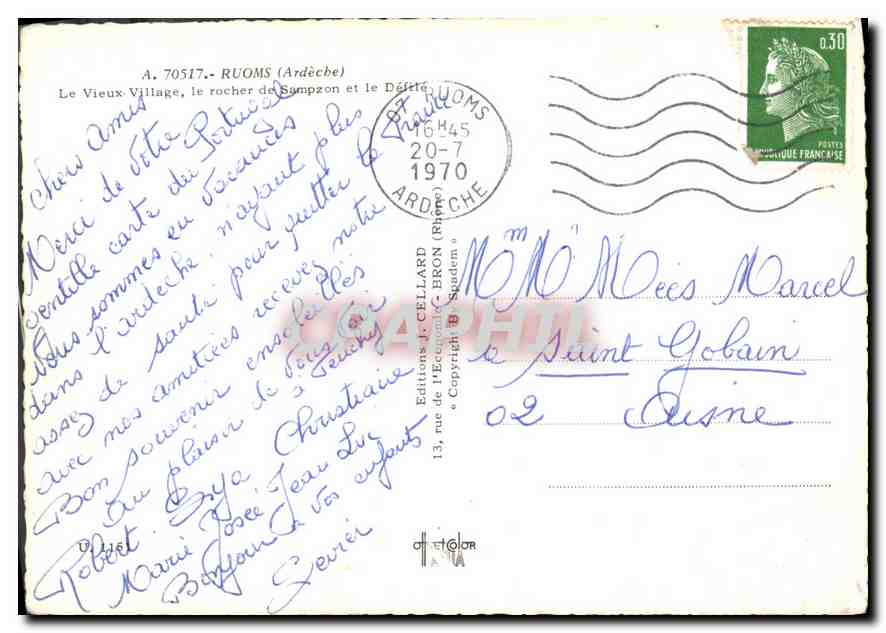 Ruoms — haut-lieu touristique du Vivarais — Éditions J. Cellard — Rückseite
