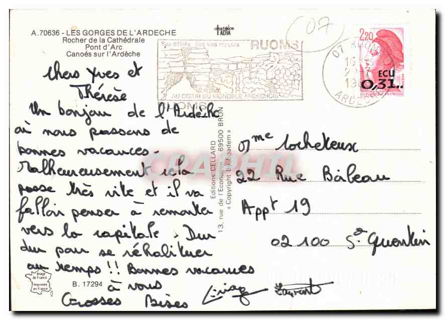die Schluchten der Ardèche — Kajaks auf der Ardèche — Éditions GELLARD — Rückseite
