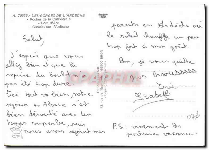 Les gorges de l'Ardèche — Canoës sur l'Ardèche — Édition CILLIARD — Verso