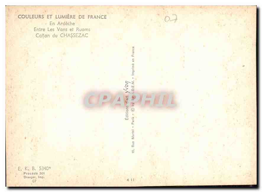 Cañon du Chassezac — En Ardèche — Éditions Martel, Paris — Rückseite