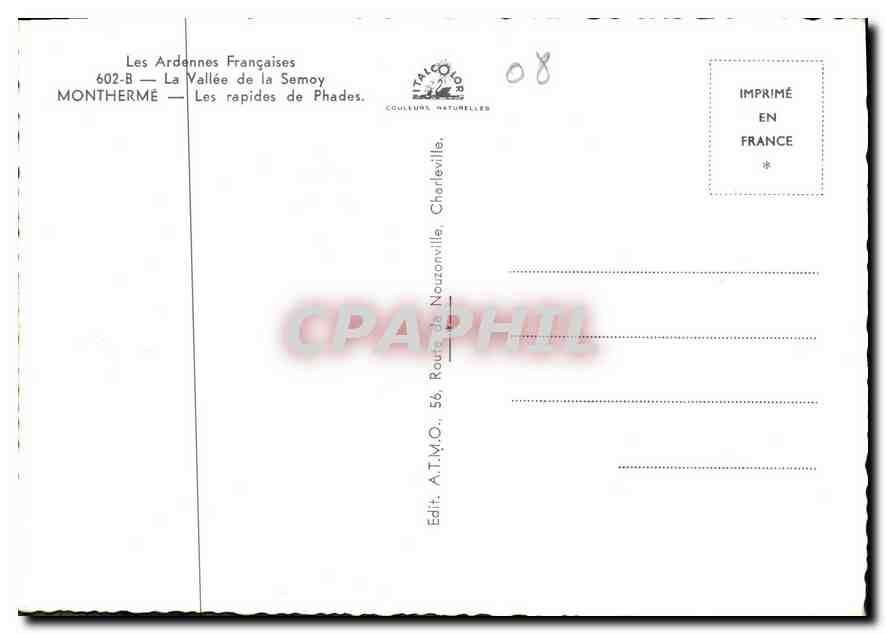 CPM Les Ardennes Francaises La Vallee de la Semoy Montherme Les rapides de Phades  — Rückseite