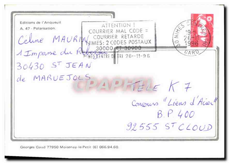 CPM Editions de l'Anqueuil Polarisation  — Rückseite