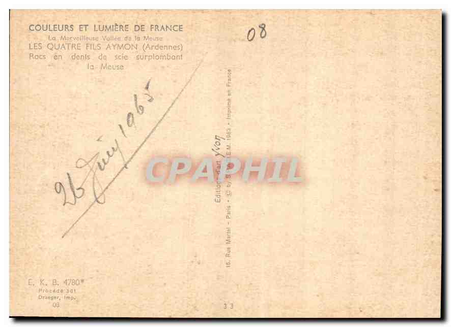 Les Quatre Fils Aymon — Les Rocheuses de la Meuse — Édition E. K. B. Paris — Back