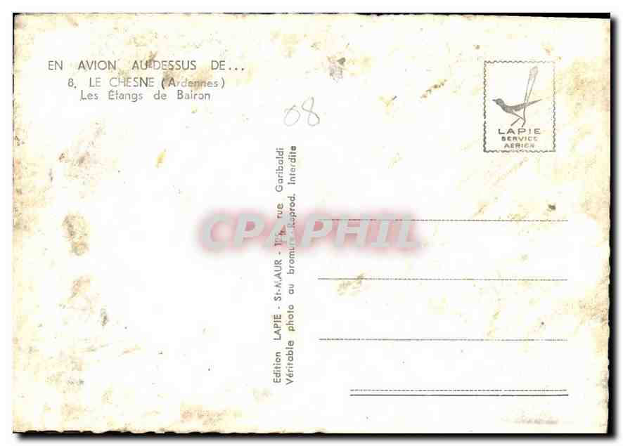 Les Étangs de Bairon — Ardennes — Édition Lapie — Verso