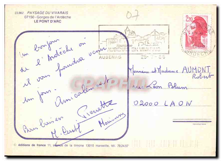 Der Pont d'Arc — Ardèche — editions de France — Rückseite