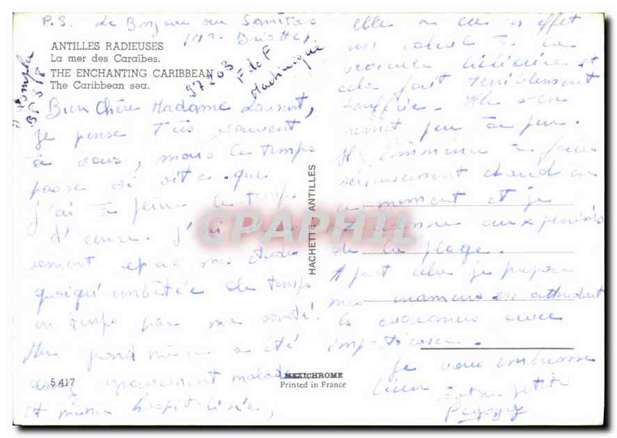 CPM Antilles Radieuses La mer des Caraibes  — Verso