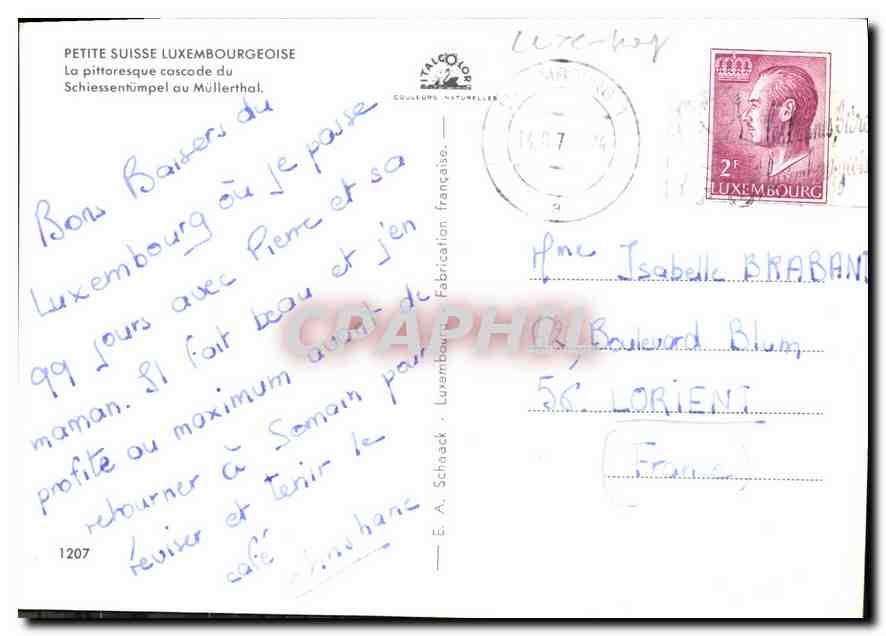 Cascade du Schiessentümpel au Müllerthal — Petite Suisse luxembourgeoise — Publisher E.A. Schiaack, No. 1207 — Back