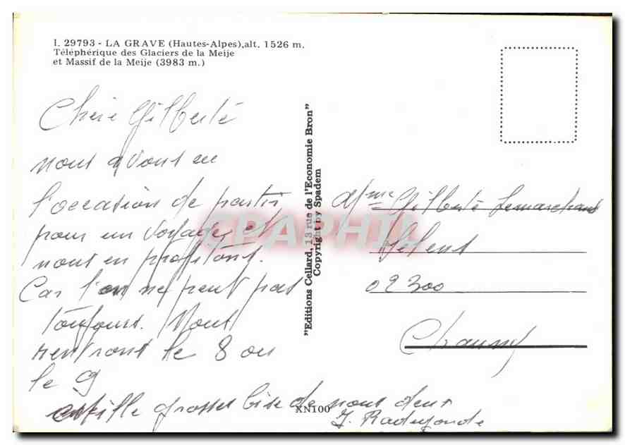CPM La Grave Hautes Alpes Telepherique des Glaciers de la Meije et Massif de la Meije  — Verso