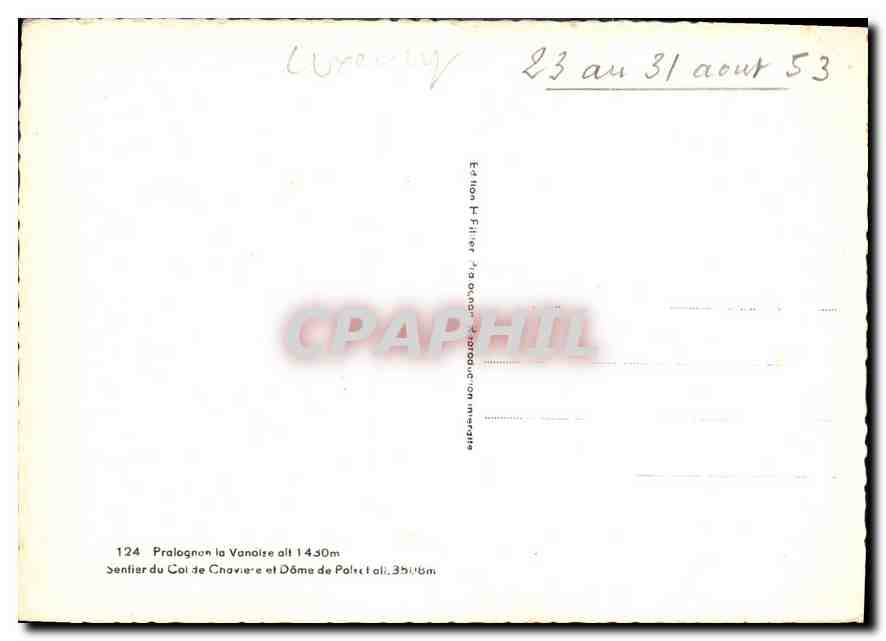 Pralognon la Vanoise — Sentier du Col de Chavivière et Dôme de Pâret — Édition F. Filler — Verso