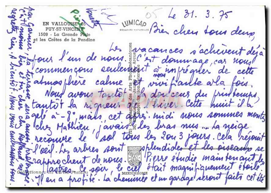 La Grande Pajie — Puy-Saint-Vincent — éditeur IRIS — Verso