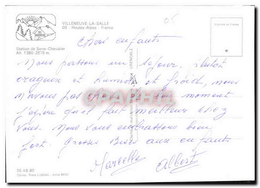 CPM Villenueve La Salle Hautes Alpes France  — Back