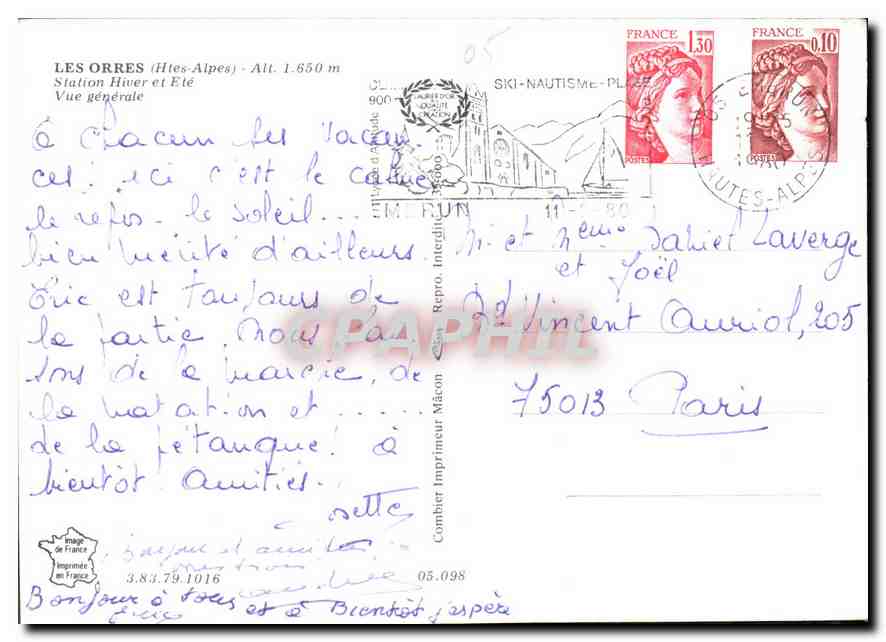 Les Orres — alt 1650 m — Verlag Céline — Rückseite