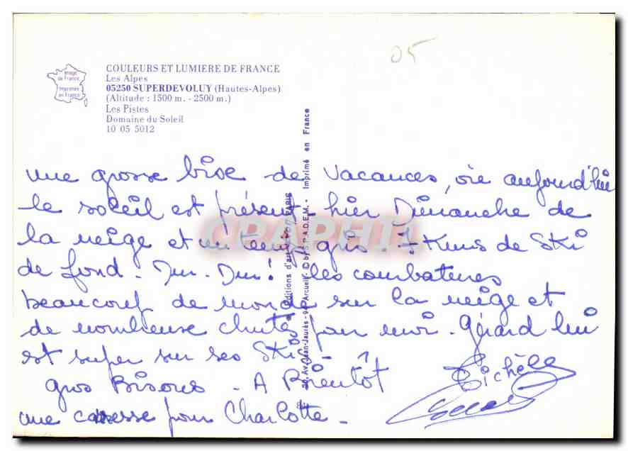 Ski dans les forêts enneigées — Superdévoluy (Hautes-Alpes) — Imprimerie d'Art d'Acueil, D.P.A.D.E.M. — Verso