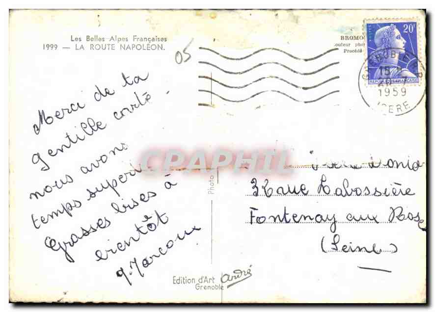 La Route Napoléon — Grenoble à Cannes — Édition d'Art André, Grenoble — Rückseite