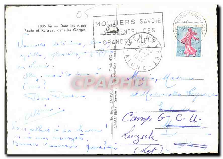Route et Ruisseau dans les Gorges — 1006 bis — Éditions Chambery, Savoie — Rückseite