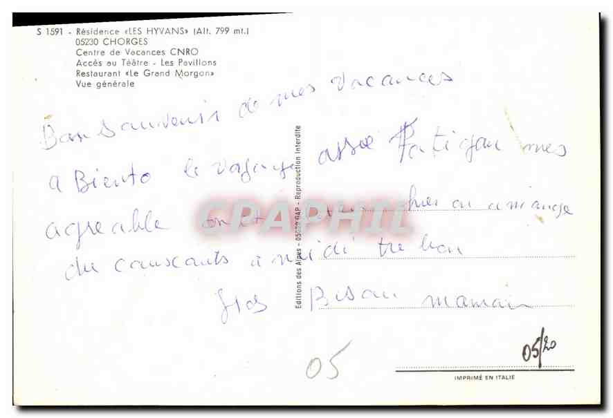 CPM Residence les Hyvans Chorges Centre de Vancaces CNRO  — Verso