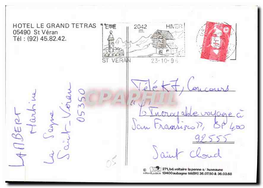 CPM Hotel le Grand Tetras St Veran  — Verso