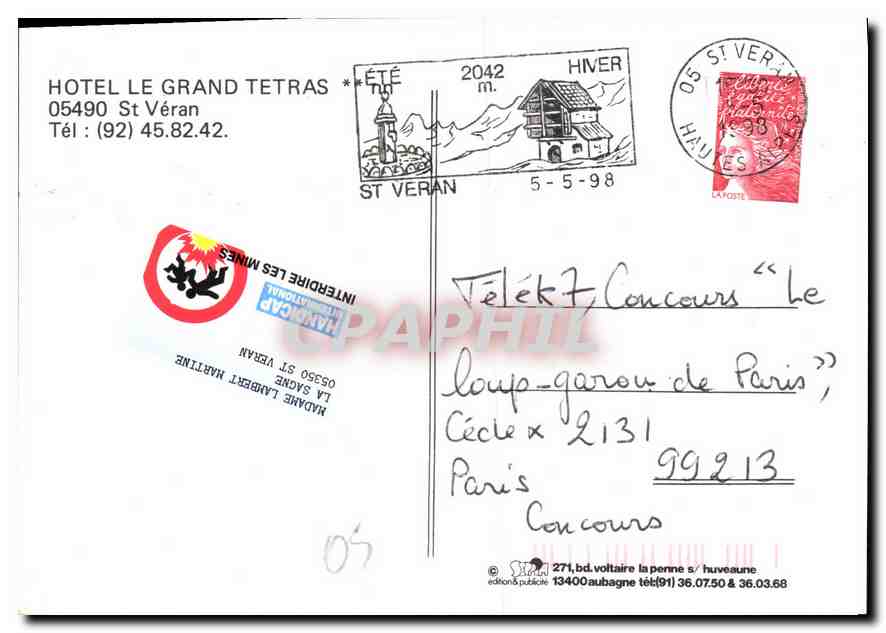 CPM Hotel le Grand Tetras St Veran  — Rückseite