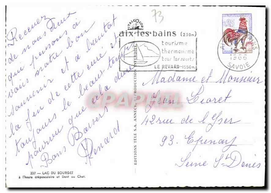 CPM Lac du Bourget l'Houre crepusculaire et Dent du Chat  — Rückseite