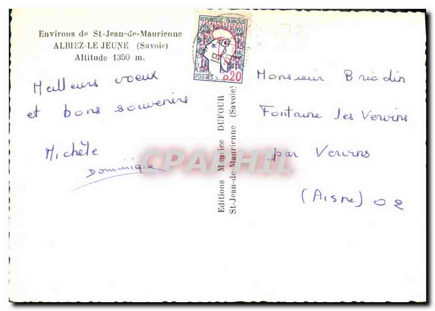 CPM Environs de St Jean de Maurienne Albiez le Jeune Savoie  — Rückseite
