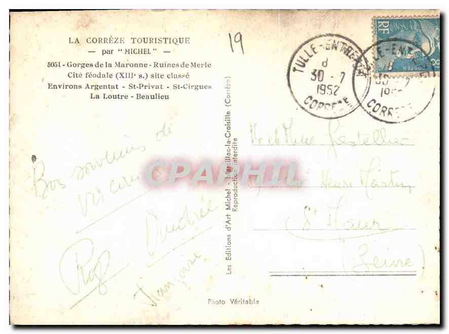 CPM La Correze Touristique par Michel  — Rückseite