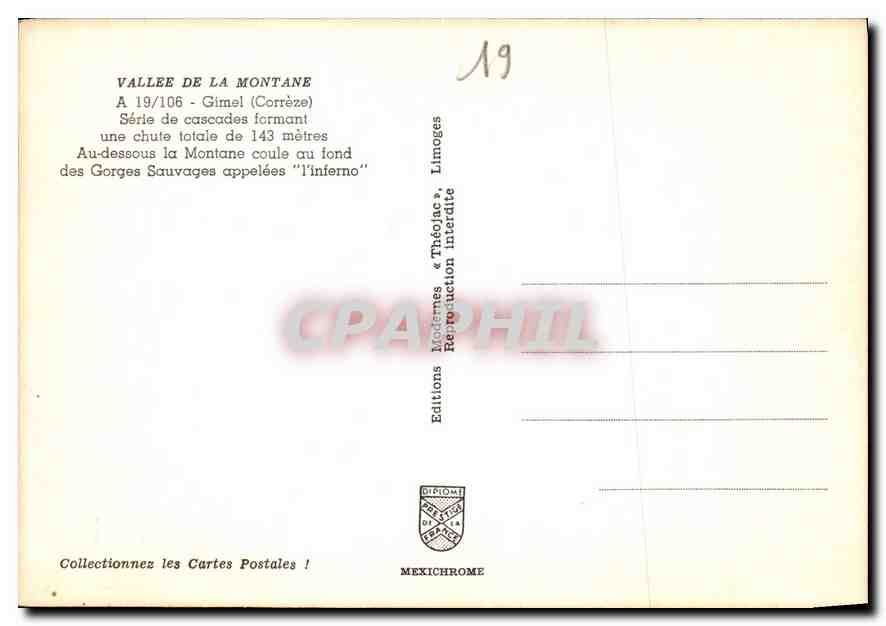 Vallee de la Montane — Gimmel (Corrèze) — Editions Mexichrome, série 19/106 — Verso