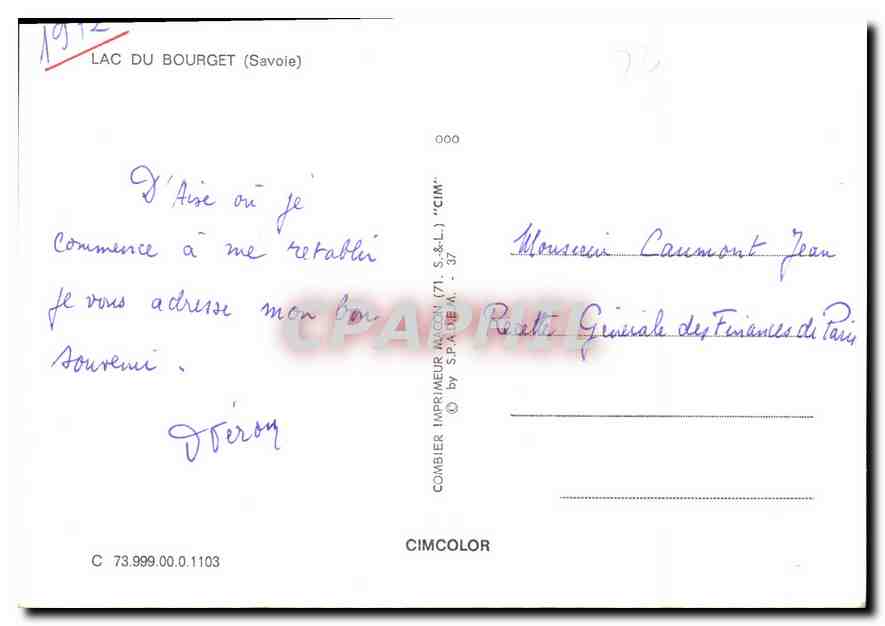 CPM Lac de Bourget  — Back