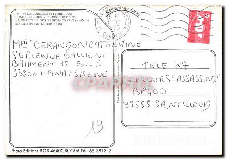 CPM La Correze Pittores que Beaulieu sur Dordogne  — Verso