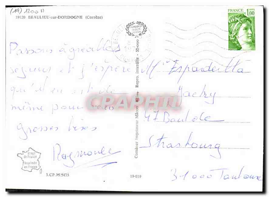 CPM Beaulieu sur Dordogne  — Verso