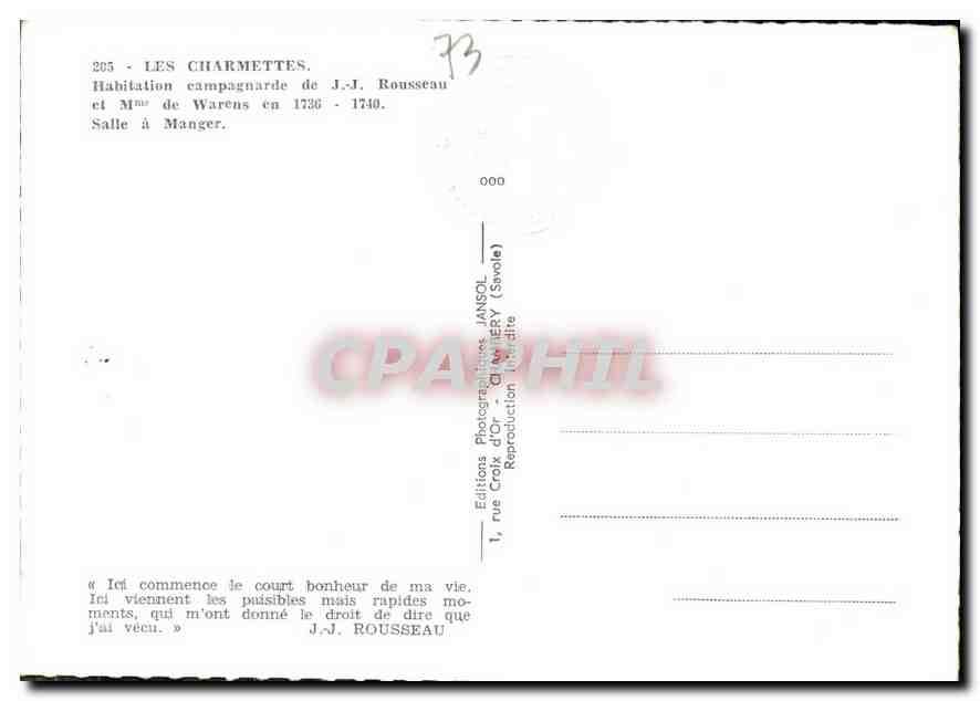 CPM Les Charmettese Habitation campagnarde de JJ Rouseau  — Rückseite