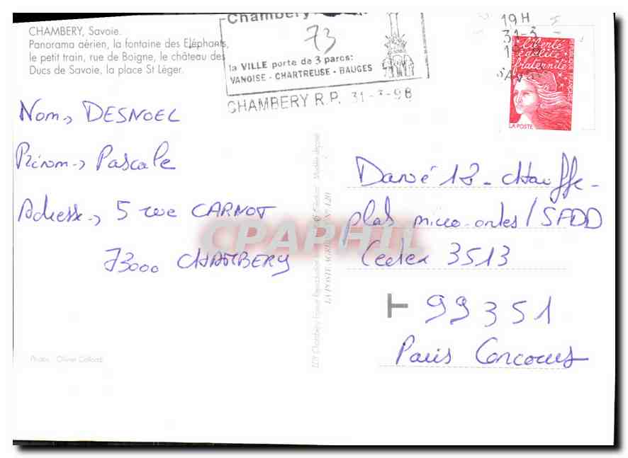 CPM Chambery Savoie France  — Rückseite