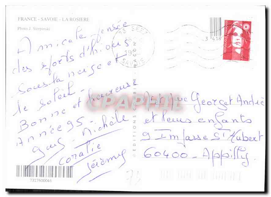 CPM France Savoie La Rosiere  — Rückseite