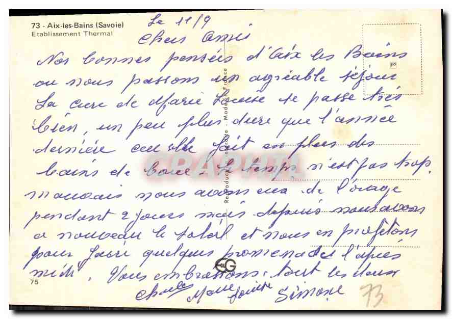 CPM Aix les Bains Savoie Establissement Thermal  — Rückseite