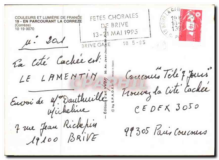 CPM En Parcourant la Correze Brive la Gaillarde Ussel Tulle Gimel les Cascades St Cirgues la Loutre  — Rückseite