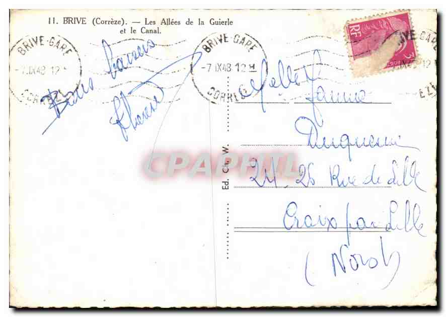 CPM Brive Correze Les Allees de la Guierle et le Canal  — Back