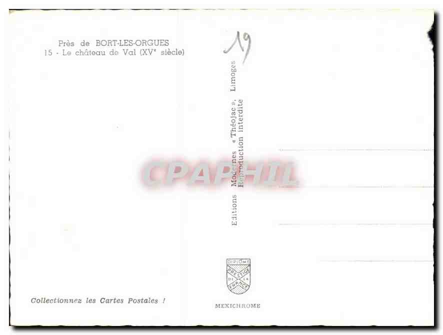 CPM Pres de Bort les Orgues Le Chateau de Val siecle  — Rückseite