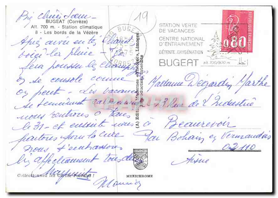 CPM Bugeat Correze Station climatique Les bords de la Vezere  — Rückseite