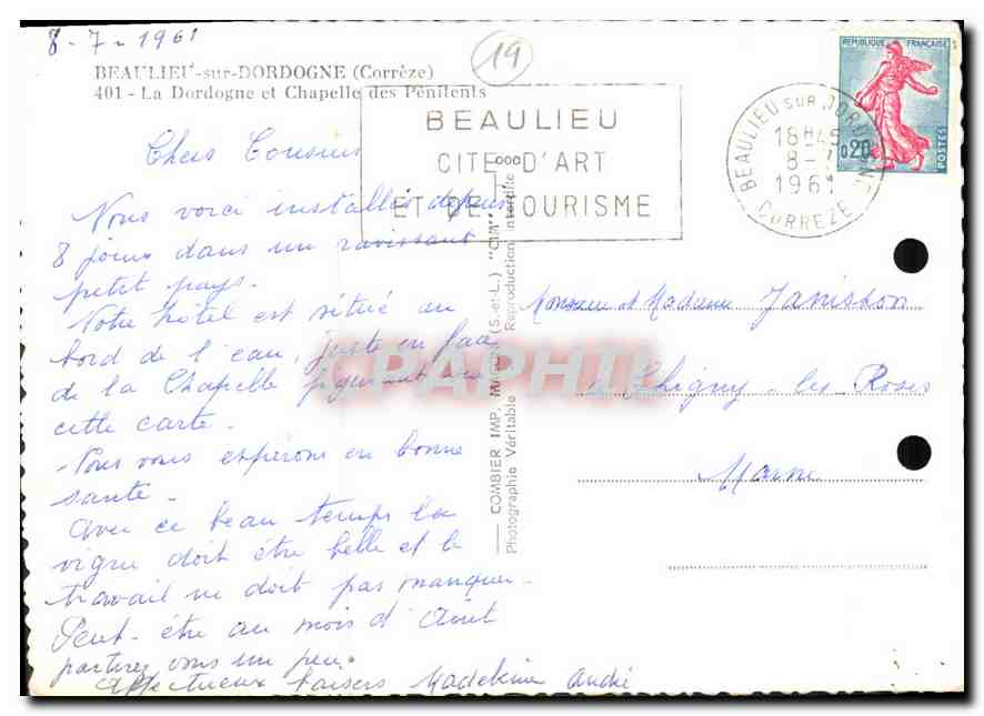 CPM Beaulieu sur Dordogne Correze La Dordogne et Chapelle des Penitents  — Rückseite