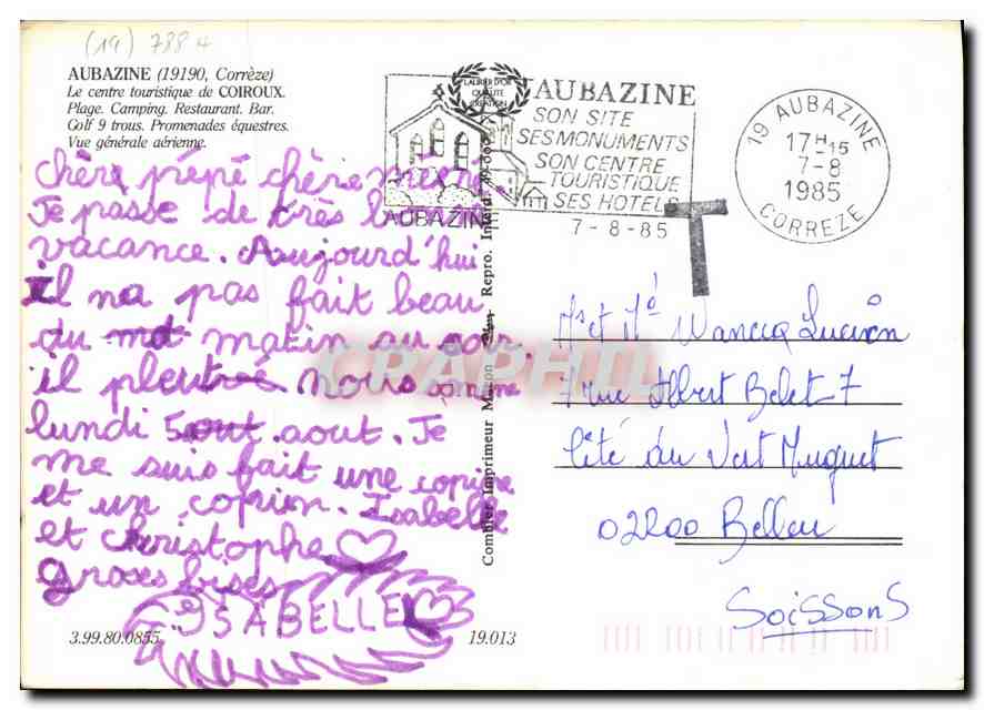 CPM Aubazine Correze Le centre touristique de Coiroux  — Rückseite