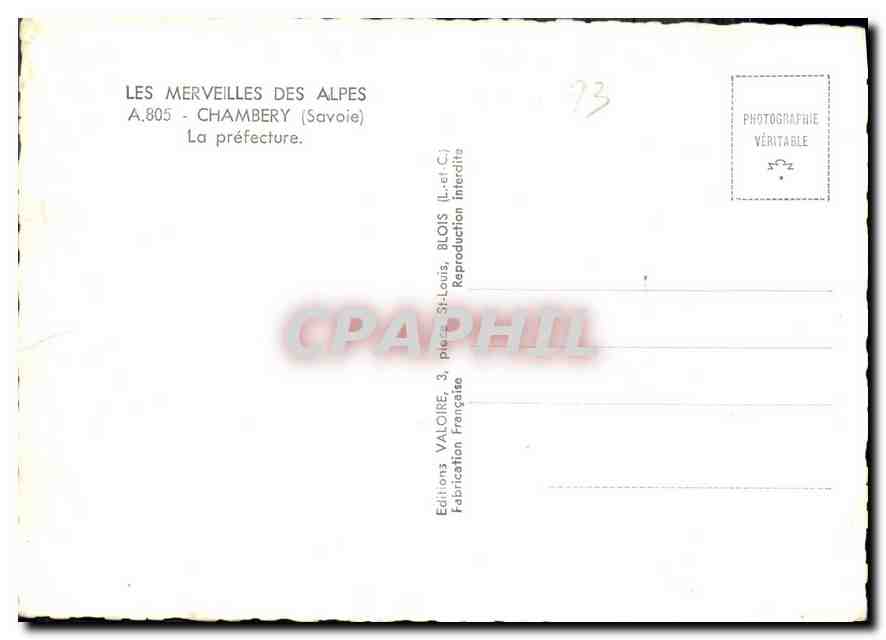 CPM Les Merveilles des Alpes Chambery Savoie La Prefecture  — Verso